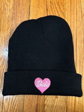 Babe Heart Embroidered Black Beanie